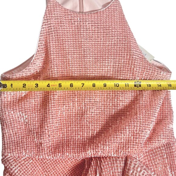 NWT Badgley Mischka Blush Pink Sequin Halter Gown Floor Length Dress Size 8 - Picture 11 of 14